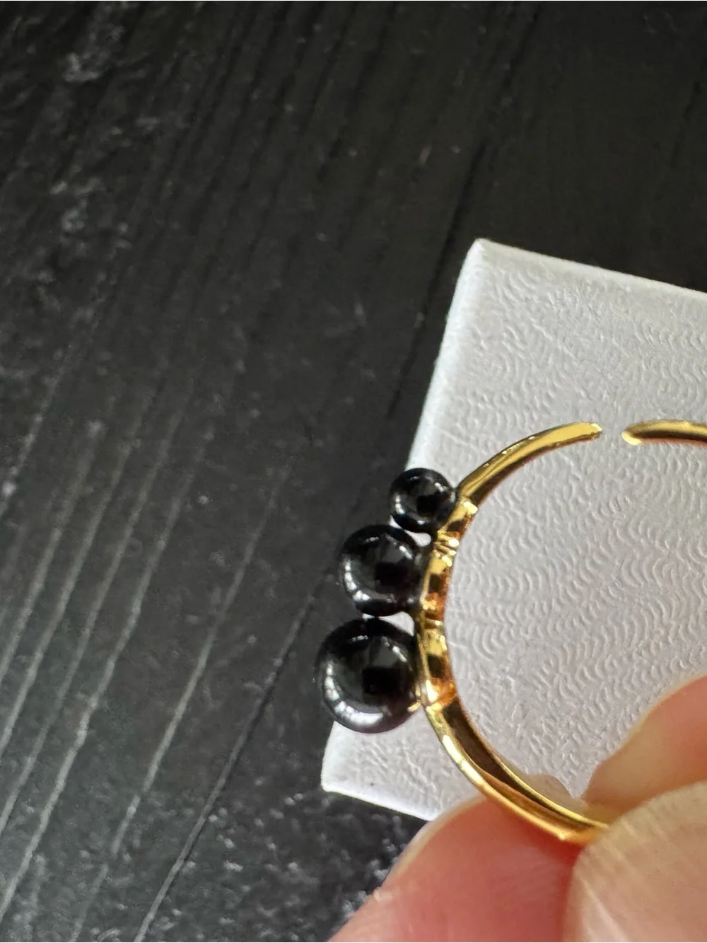Black & Gold Graduated Bead Adjustable Statement Ring